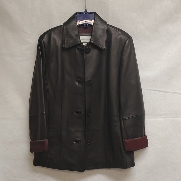 Liz Claiborne Jackets & Blazers - Liz Claiborne Small Black Leather Jacket with Burgundy Accents